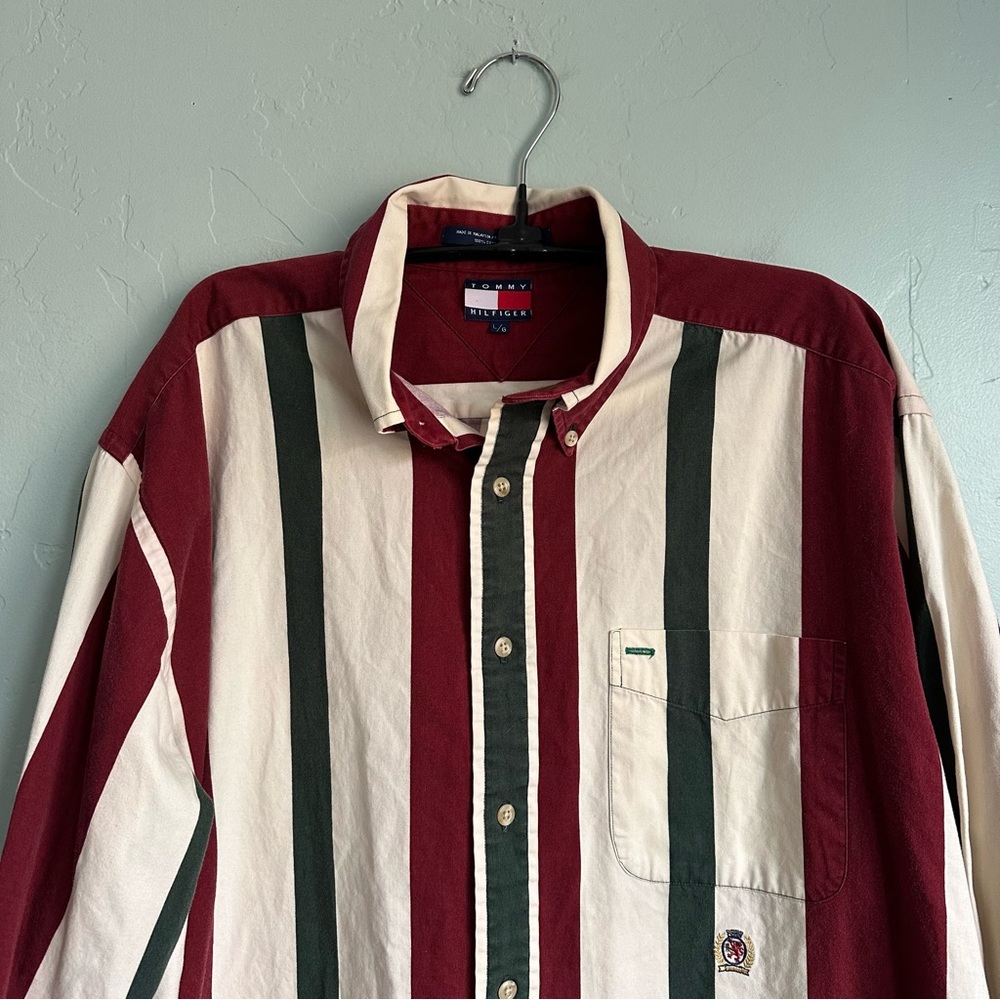 Tommy Hilfiger Men Vintage 90’s‎ Preppy Vertical Striped Button Down Shirt Large - Picture 2 of 7
